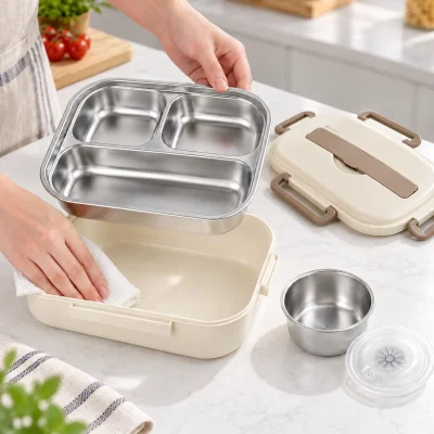 Hộp cơm Elmich EL8304 inox 304 1,3 lít màu kem – thuận tiện xem và vệ sinh từng phần