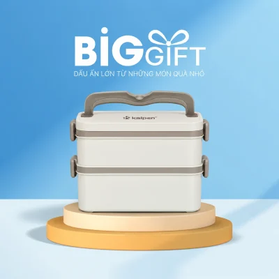 Hộp cơm Kalpen AR10 hai tầng chữ nhật màu kem trên nền BigGift