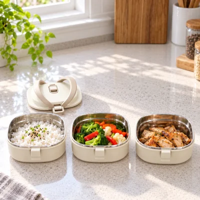 Cảnh chuẩn bị cơm rau và món mặn trong ba khay AR11