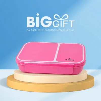 Hộp cơm La Fonte hai ngăn màu hồng trên nền BigGift