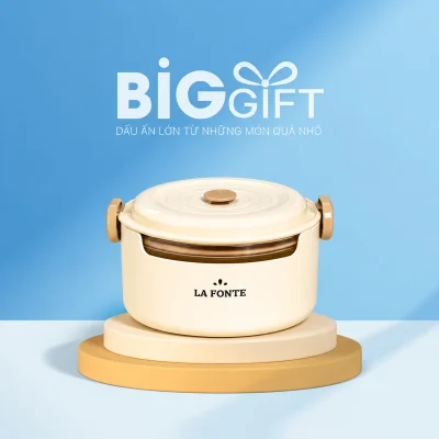 Hộp cơm La Fonte tròn màu kem 800 ml trên nền BigGift