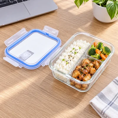 Hộp thủy tinh Nikko chữ nhật 1.040 ml ba ngăn – sắp cơm và món ăn kèm tại văn phòng
