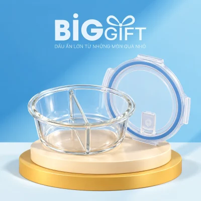 Hộp thủy tinh Nikko tròn 950 ml hai ngăn – hộp tròn hai ngăn cho bữa ăn mang theo