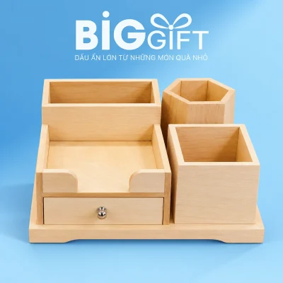 Khay ống b&uacute;t gỗ nhiều ngăn c&oacute; ngăn k&eacute;o 19&times;8,5&times;8,5 cm &ndash; một khay gỗ gom nhiều vật dụng tr&ecirc;n b&agrave;n