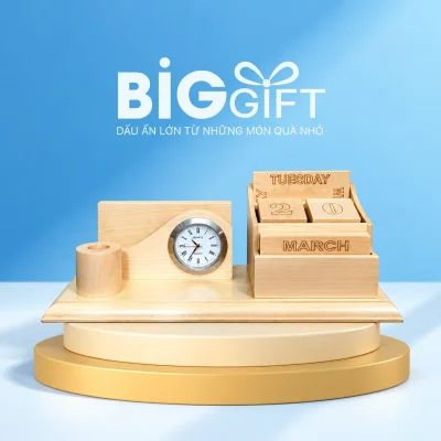 Lịch gỗ để bàn 2 khối ngày, 18 × 7 × 8,5 cm – lịch gỗ nhỏ cho góc làm việc hằng ngày