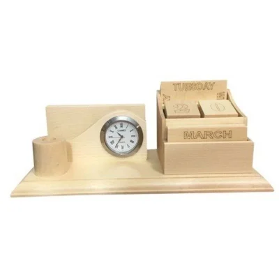 Lịch gỗ để bàn 2 khối ngày, 18 × 7 × 8,5 cm – cấu trúc gỗ sáng và các phần kết hợp