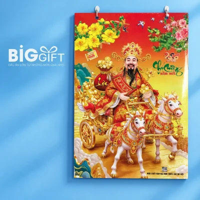 Lịch tráng gương họa tiết Thần Tài – chọn họa tiết thần tài trên nền đỏ vàng