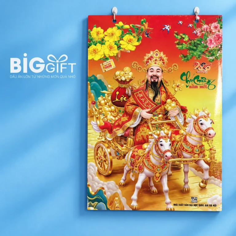Lịch tráng gương họa tiết Thần Tài