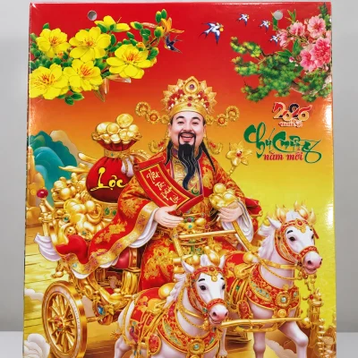Lịch tráng gương họa tiết Thần Tài – quan sát bề mặt và vùng họa tiết phía trên
