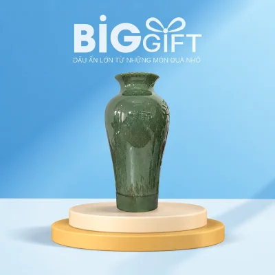 Lọ hoa dáng đùi dế men hỏa biến xanh rêu, cao 32 cm – hình giới thiệu sản phẩm