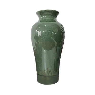 Lọ hoa dáng đùi dế men hỏa biến xanh rêu, cao 32 cm – ảnh thực tế