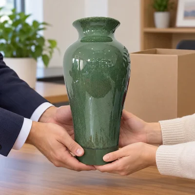 Lọ hoa dáng đùi dế men hỏa biến xanh rêu, cao 32 cm – gợi ý trao quà