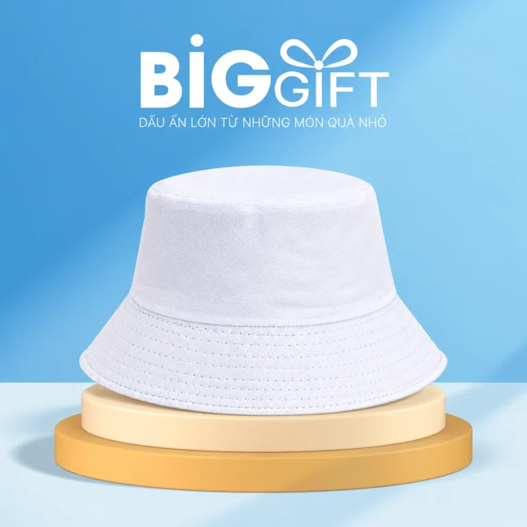 Mũ bucket cotton một lớp màu trắng