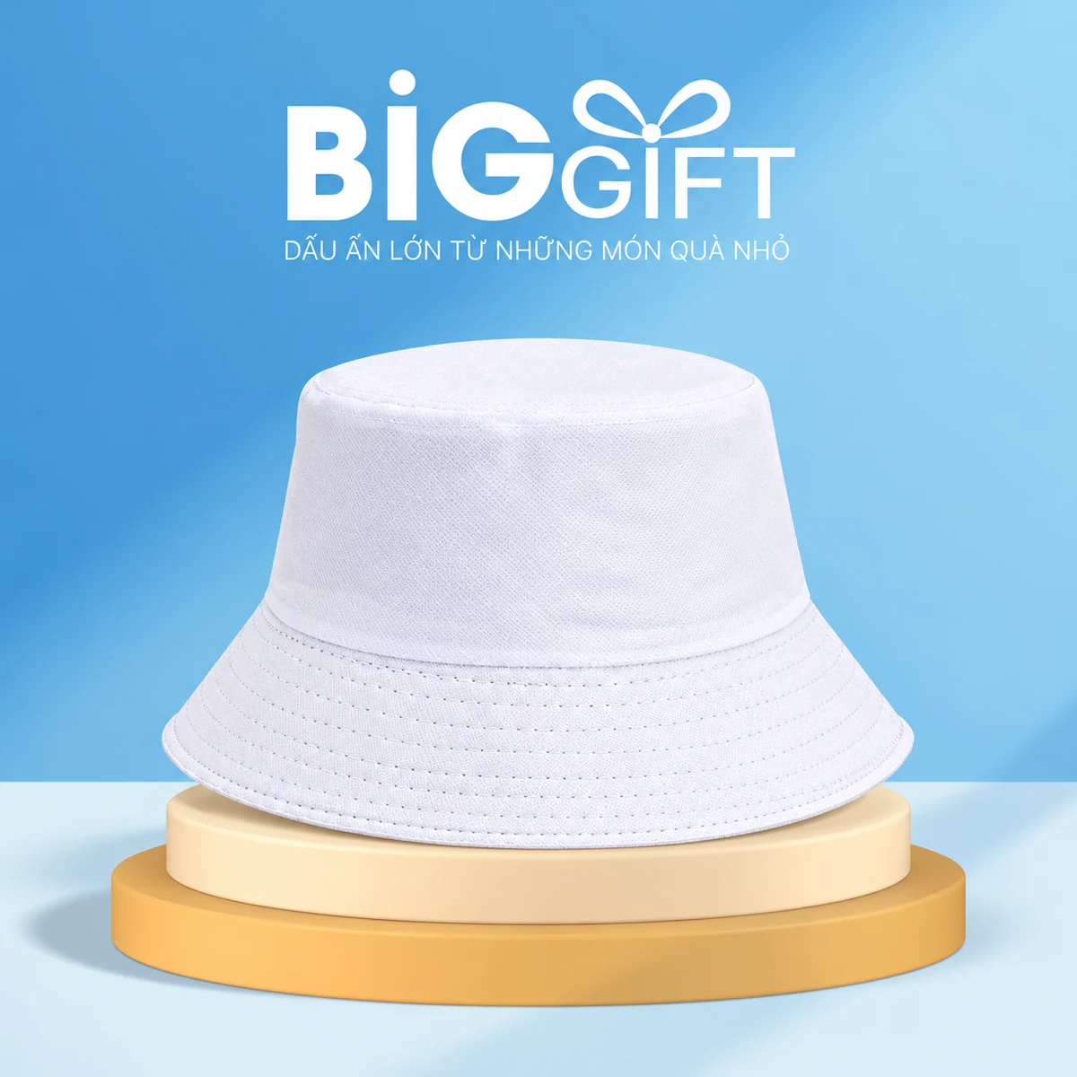 Mũ bucket cotton một lớp màu trắng – bucket trắng với vành xuôi quanh đầu