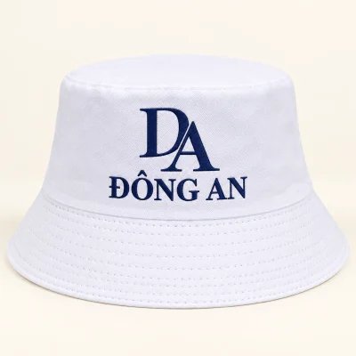 Mũ bucket cotton một lớp màu trắng – nhận diện navy rõ trên chóp trắng