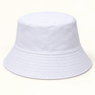 Mũ bucket cotton một lớp màu trắng – xem đường nối chóp và các hàng chỉ quanh vành