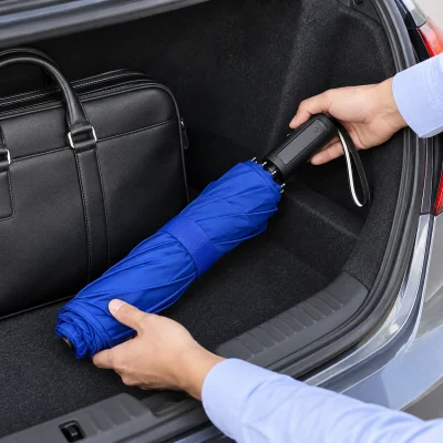 Cảnh cất ô 2F108TN xanh đã cuốn vào khu vực hành lý xe