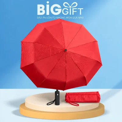 Ô đỏ 3F208TĐS 10 múi với tay cầm đen và bao khóa kéo trên nền BigGift