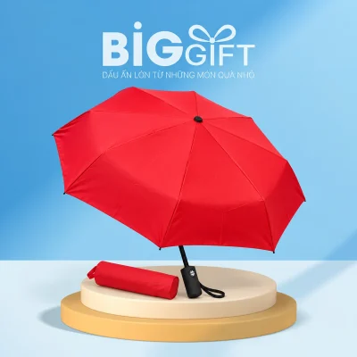 Ô 3F208TT đỏ mở với cán đen và bao vải trên nền BigGift