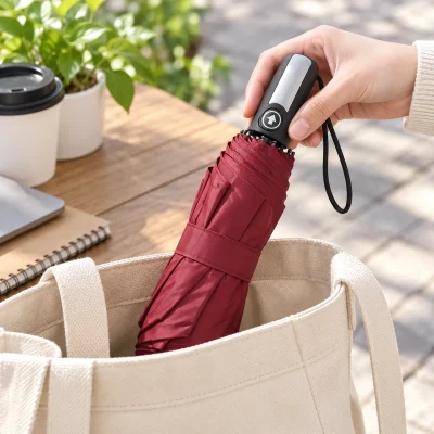 Ô dù gấp 3 tự động một chiều 3F108TSS màu đỏ đô – cân kiểu gấp với túi đi làm