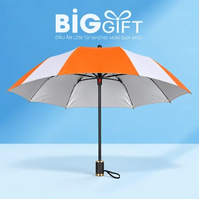 Ô dù gấp ba tự đẩy 3F008NT cam phối trắng – ô gấp ba cam trắng cho quà mang theo