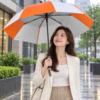 Ô dù gấp ba tự đẩy 3F008NT cam phối trắng – mang ô khi đi đến văn phòng