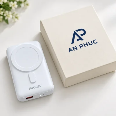 Sạc dự phòng AKUS DP123 màu trắng – mặt hộp rộng để nhận diện dễ nhìn