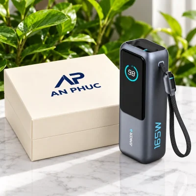 Sạc dự phòng Anker A1695 25.000 mAh 165W màu xám – nhận diện rộng trên mặt hộp sáng