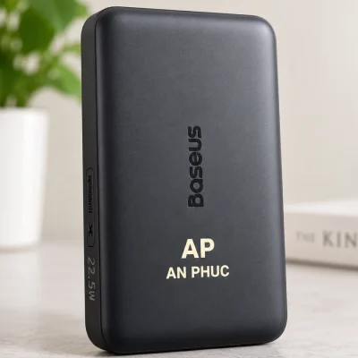Sạc dự phòng Baseus EnerFill FM12 Qi2 10.000 mAh 22,5W màu đen – demo logo trên vùng trống mặt sau