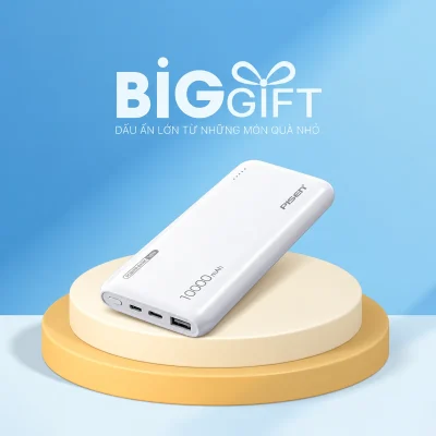 Sạc dự phòng PISEN TP-D094 10.000 mAh 10W trắng – pisen tp-d094 trắng với mặt trước dễ bố trí nhận diện