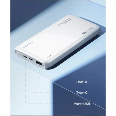 Sạc dự phòng PISEN TP-D094 10.000 mAh 10W trắng – chọn cáp theo đúng cổng vào và cổng ra
