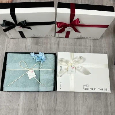 Set 2 khăn mặt và khăn tắm xanh nhạt hộp Forever – đối chiếu đúng hai khăn và màu đã chọn