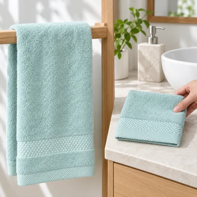 Set 2 khăn mặt và khăn tắm xanh nhạt hộp Forever – dùng hai khăn tại các vị trí khác nhau