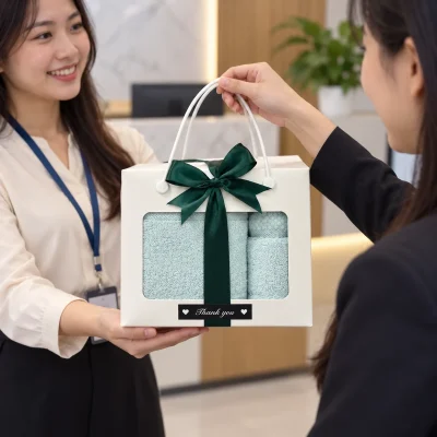 Cảnh mô phỏng trao bộ khăn hộp dây xách