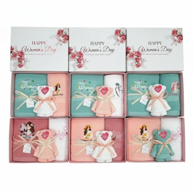 Set 3 khăn xanh hồng gấp gấu trắng kèm hộp và túi – chọn đúng phối màu trong các bộ tham khảo