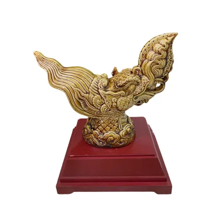 Tượng rồng bay S3 men vàng nâu, 33 × 13 × 23 cm – xem tỷ lệ tượng và màu men ở ảnh mẫu