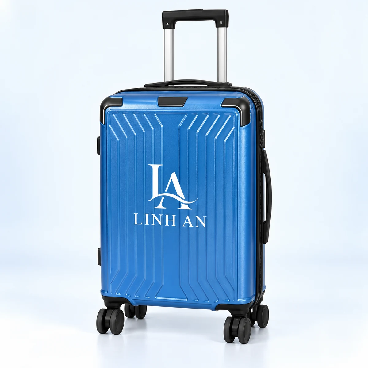 Vali ABS phủ PC 20 inch xanh dương gân chuyển chéo – đặt logo đủ rõ trên mặt gân