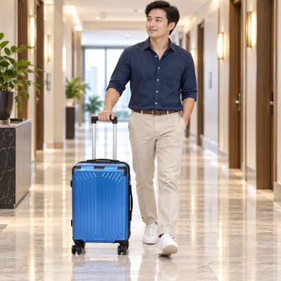Vali ABS phủ PC 20 inch xanh dương gân chuyển chéo – một chiếc vali trong chuyến công tác