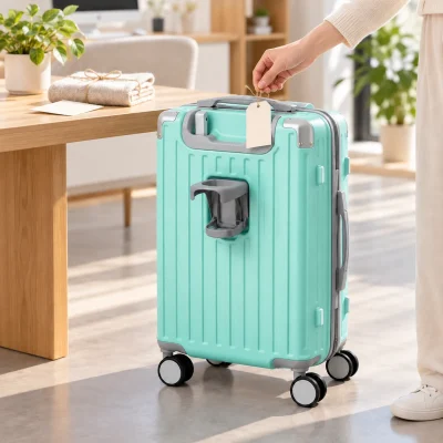 Vali kéo 20 inch xanh ngọc gân dọc phối xám – thiệp và cách chuẩn bị quà theo chương trình