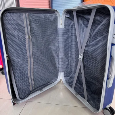 Vali kéo ABS 20 inch xanh dương mặt trơn phối xám – khoang lưới và dây giữ đồ chữ x