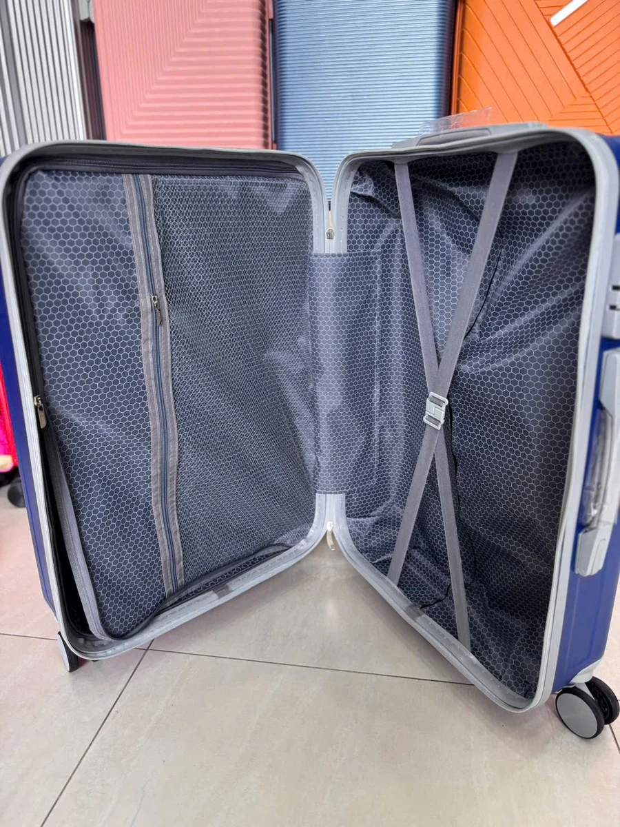 Vali kéo ABS 20 inch xanh dương mặt trơn phối xám – khoang lưới và dây giữ đồ chữ x