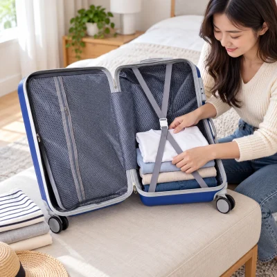Vali kéo ABS 20 inch xanh dương mặt trơn phối xám – soạn đồ và hình dung giá trị sử dụng