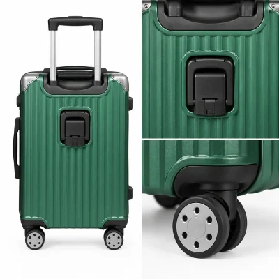 Vali kéo ABS 20 inch xanh lá góc kim loại – xem phần cứng và cấu trúc mặt sau