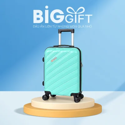 Một vali ABS 20 inch xanh ngọc gân chéo trên nền BigGift