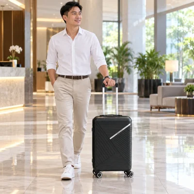 Vali kéo PP 20 inch đen gân chéo phối thanh kim loại – chiếc vali trong nhịp di chuyển